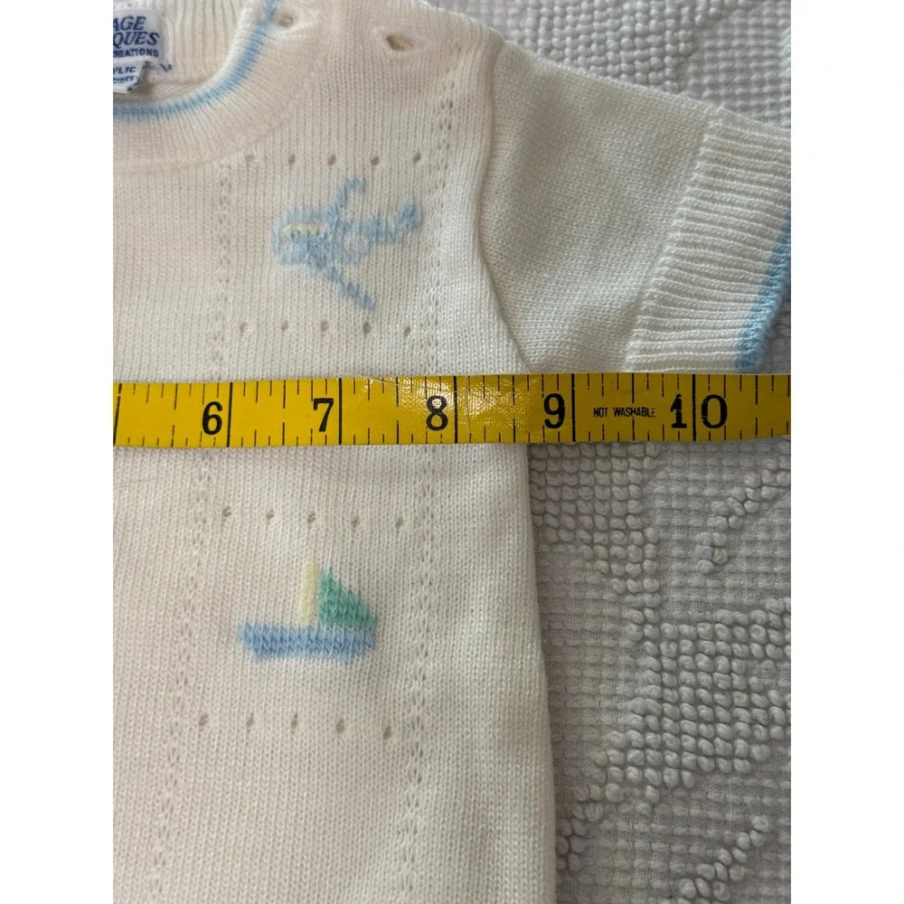 Carriage Boutiques Vintage Knit Romper White Blue Airplane Sailboat Truck 3-6M
